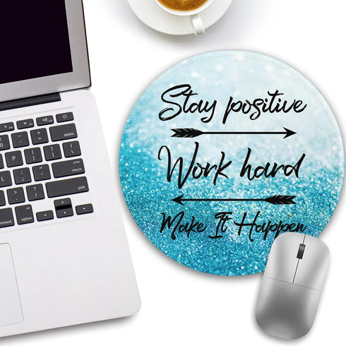 Positive Round Mouse Pad, Blue Small Mouse Pad with Non-Slip Rubber Base, Stitched Edge Mousepad for Desk Wireless Mouse, Gaming Mouse Mat for Com...