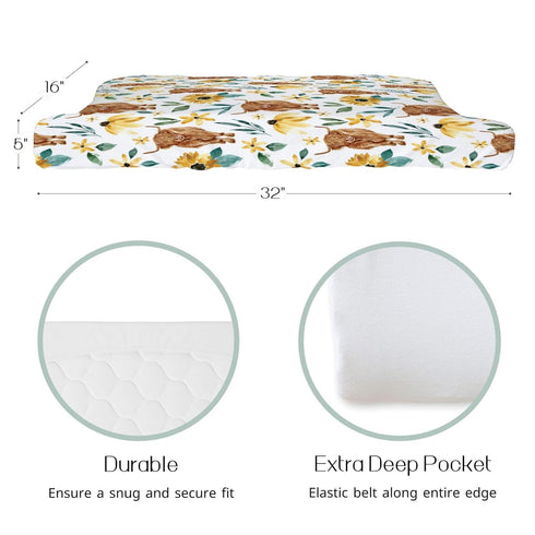 HawSkgFub Highland Cow Sunflower Changing Pad Cover for Baby Girls, Western Farm Animal Fall Flower Diaper Change Table Covers, Soft Stretchy Safe...