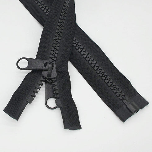 Leekayer 2PCS #10 84 cm Heavy Duty Zippers for Sewing Separating Large Plastic Zippers Black Tape with Double Pull Tab Slider, Sleeping Bag, Boat,...
