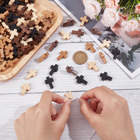 SUNNYCLUE 200Pcs Wood Cross Charms Pocket Crosses 0.87x0.55 inch Small Wooden Cross Charm Pendants Christmas Wood Craft Crosses Easter Holiday Min...