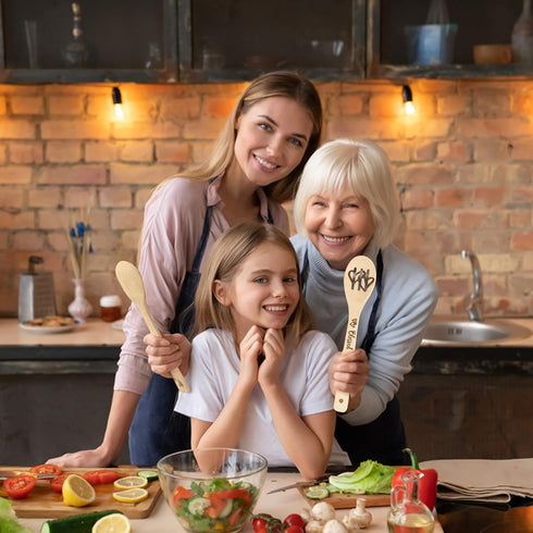 5Pcs Grandma Wooden Spoons Utensils Set, Cooking Utensils Non-Stick Carve Spoons Burned Bamboo Cookware Kitchen Gadget Kit Grandma Birthday Grandp...