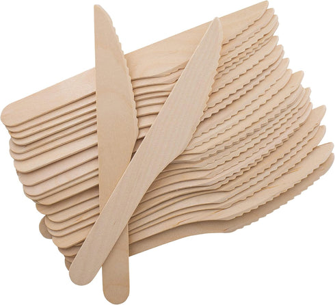 Disposable Wooden Forks -Pack of 100, 6.5" Length-Biodegradable, Natural Wooden Utensils, Great for Parties,Camping,Weddings&Dinner Events (Knives...