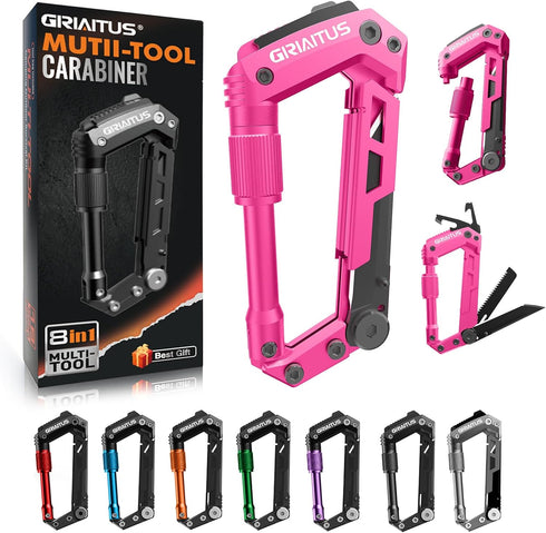 Carabiner Multitool with Pocket Knives, 8-in-1 EDC Carabiners, Folding Serrated Knife, Can Bottle Opener, Rope Cutter, Screwdriver, Keychain Knife...