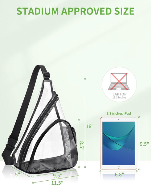 MAY TREE Clear Bag for Stadium Events, Clear Backpack for Concert Stadium Festival Sport Work Sling Bag with Heavy Duty Material - Black...