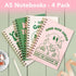 Pink Green Aesthetic Hardcover Notebooks for Work, A5 size 5.8 x 8.3 inch, Cute Notebooks for School 4 Pack, Retro Notebooks College Ruled, Cute S...