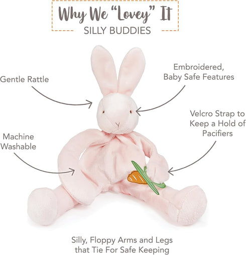 Bunnies By The Bay "Blossom" Bunny Silly Buddy - Animal Pacifier Holder Plush Toy with Velcro Loop Attachment - 10" (25cm) Size...
