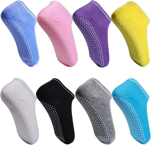 Non Slip Grip Socks, 8 Pairs Pilates Grip Socks for Women, Anti-Skid Yoga Socks with Cushion, Grippy Socks Slipper Socks for Yoga,Pilates,Pure Bar...