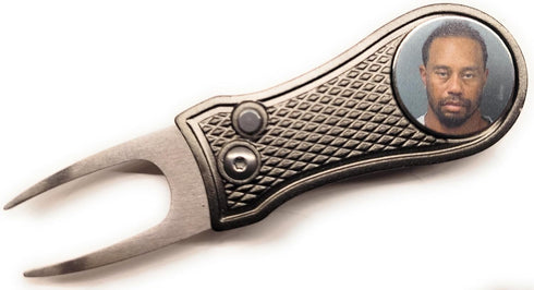 Tiger Woods Mugshot Golf Divot Repair Tool with Ball Marker - Foldable Switchblade Design (Gray)...