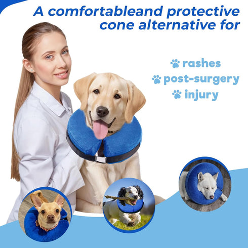 Inflatable Dog Cone Collar - Pet Surgery Recovery Puppy Soft Adjustable Donut Elizabethan Neck Pillow Alternative for Large Dogs - Blue...