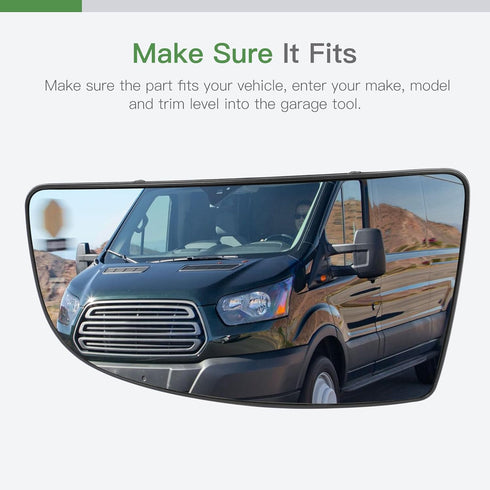 SCITOO Exterior Mirror Replacement Glass Driver Left Side Fit For Ford Transit 150 250 350 From 2015 To Onward Plastic Plate W/O Heated Replacemen...