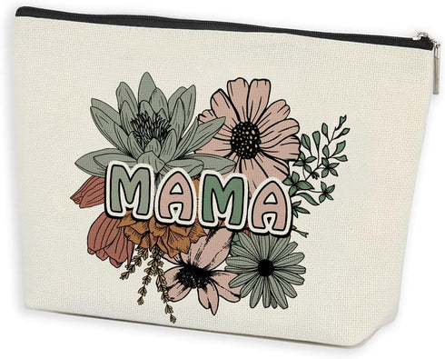 Mama Makeup Bag Retro Flowers Floral Mother Makeup Bag Cosmetic Bag Small Zipper Pouch Mother Appreciation Gifts Birthday...