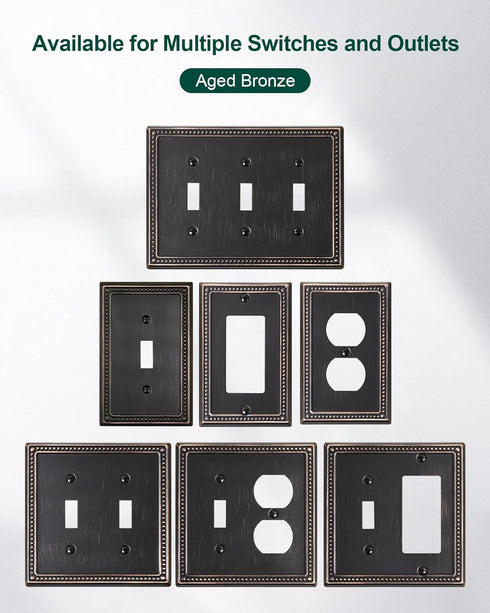 6-Pack Decorator Outlet Cover Plate, Decorative Switch Plates and Outlet Covers, Aged Bronze Metal Wall Plates for Electrical Outlets, Receptacle,...