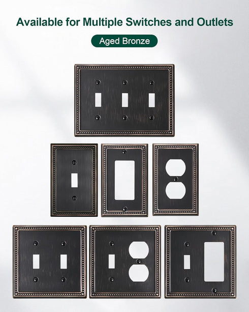 4-Pack Decorator Outlet Cover Plate, Decorative Switch Plates and Outlet Covers, Aged Bronze Metal Wall Plates for Electrical Outlets, Receptacle,...