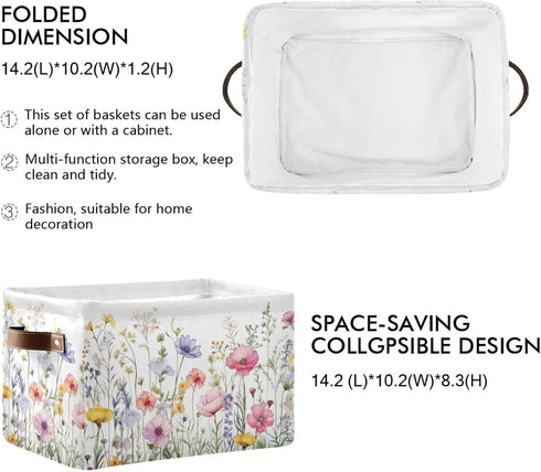 Herbal Wildflowers Storage Basket 1pc, Large Collapsible Toys Clothes Organizer, Durable Canvas Storage Bin with Handle for Shelves Closet Laundry...