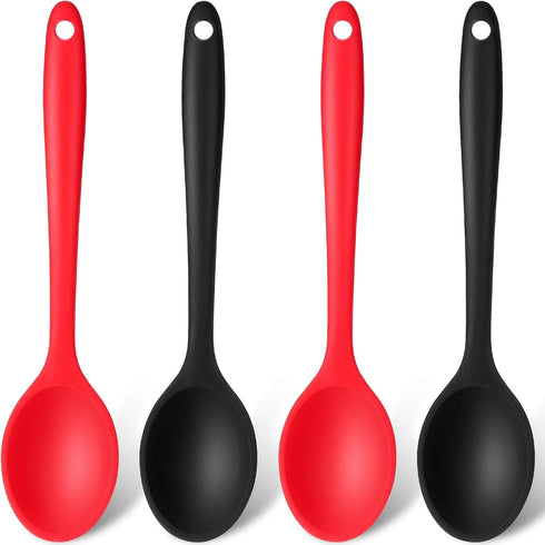 Patelai 4 Pieces Small Multicolored Silicone Spoons Nonstick Kitchen Spoon Silicone Serving Spoon Stirring Spoon for Kitchen Cooking Baking Stirri...