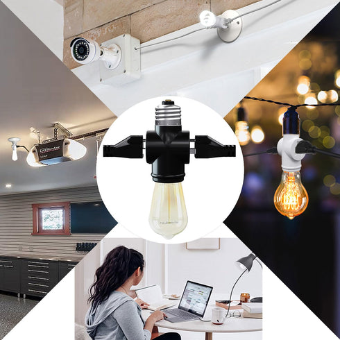 4 Pack, Light Socket to Plug Adapter, Convert E26 Light Socket to 3-Prong Outlet Adapter and Light Bulb Socket (Black)...