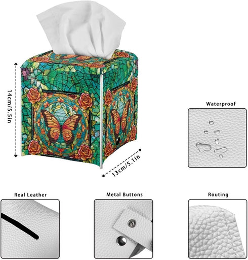 Butterfly Rose Print Tissue Case Cover Square, Waterproof Tissue Box Cover for Home Office, Foldable Kleenex Tissues Cube Boxes with Bottom Belt, ...