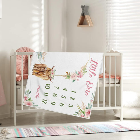 Mixweer Baby Monthly Milestone Blanket for Girl Boy 47" x 40'' Baby Cow Milestone Blankets Soft Fleece Photography Background Newborn Growth Chart...