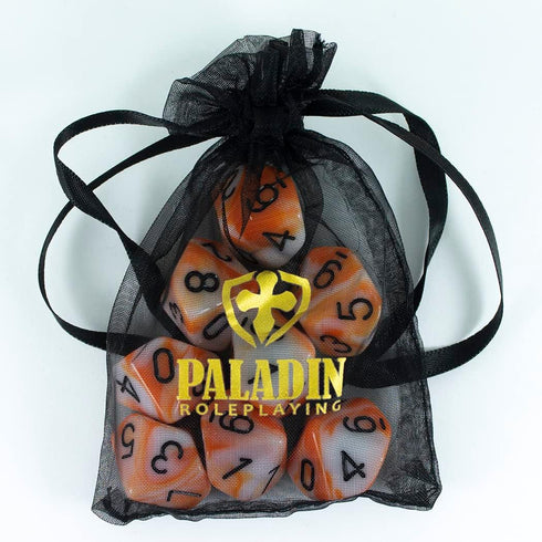 Orange and White Dice - 8 D10 Set - 'Troll Slayer'...