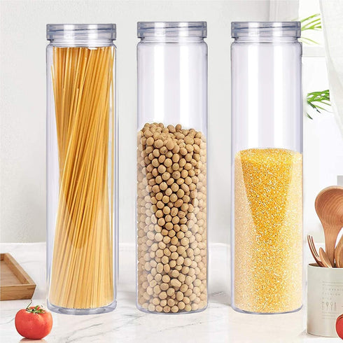 3Pcs Clear Plastic Food Storage Jar with Lid, Round Transparent Storage Container for Spaghetti,Pasta and Dry goods (2.1" Diameter x 11.8" Height)...