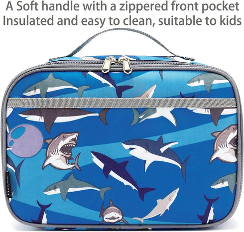 FlowFly Kids Lunch box Insulated Soft Bag Mini Cooler Back to School Thermal Meal Tote Kit for Girls, Boys, Shark...