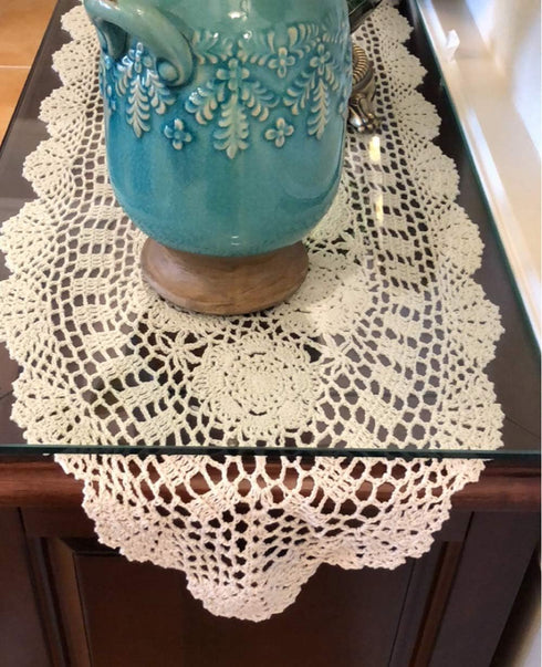 Damanni Oval Cotton Handmade Crochet Lace Table Runner Doilies Dresser Scarf ,15 Inch by 63 Inch?Beige...