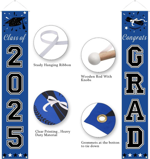 DAZONGE Blue Graduation Decorations 2025, Congrats Grad Porch Banner for Any Schools or Grades 2025 Graduation Party Decorations...