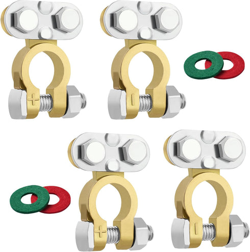 Battery Terminals 2 Pair, Battery Terminal Connectors Clamps Pure Brass, Battery Cable Ends Positive Negative with Anti-Corrosion Pad for Car RV A...