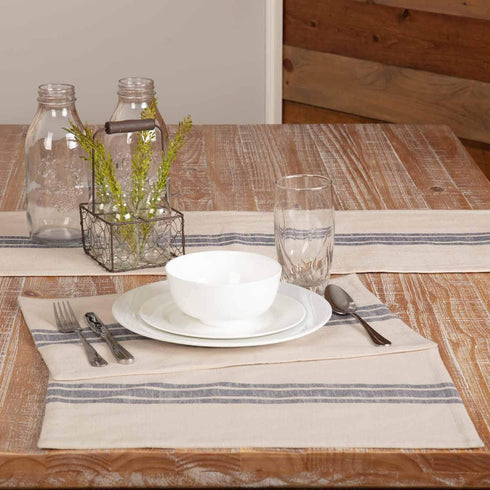 Piper Classics Market Place Blue Grain Sack Stripe 36" Table Runner...