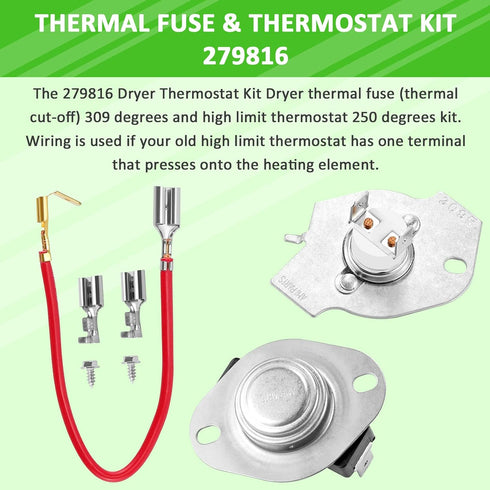 AMI PARTS 279816 Dryer Thermal Fuse & Thermostat Replacement Part Kit Replaces 3399848 3977393 AP3094244
