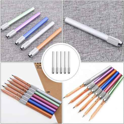 Operitacx 8pcs Stainless Steel Pencil Extenders Crayon Extenders Pen Extenders Pencil Extender Holder Pencil Lengthener Holder for Office Sketch A...