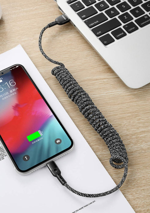 mcdodo Anti Winding Cable, LED Coiled Cord Nylon Braided Sync Charge USB Data 6FT/1.8M Cable Compatible New Phone List Below (Black, 6FT/1.8M)...
