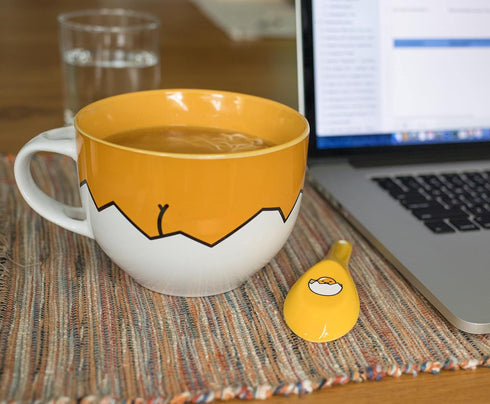 Silver Buffalo Gudetama Dangerous Situations Boxed Ceramic Soup Mug w/Spoon, 24-Ounce...