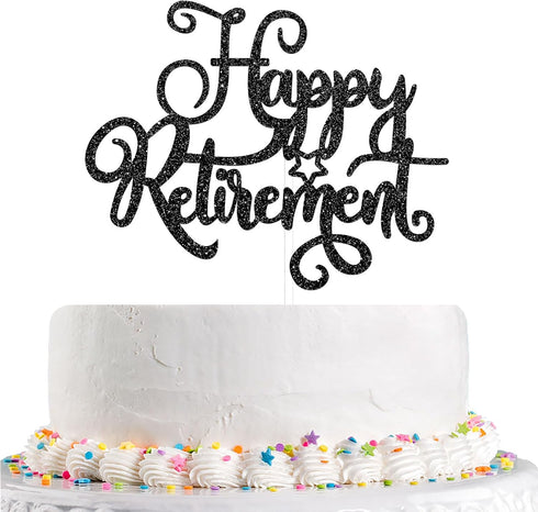 Happy Retirement Cake Topper I'm Retired Cake Decor Black Glitter The Adventure Begin, Women Men Retirement Party Decoration Supplies(Black Glitte...