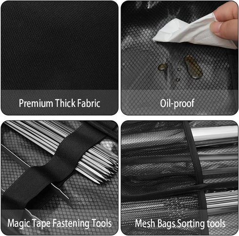 Grill Accessory Storage Bag, Tool Storage for Outdoor Grilling Utensil Holder with Inner Mesh Pockets and Magic Tape, Black Hardware BBQ Tools Sto...