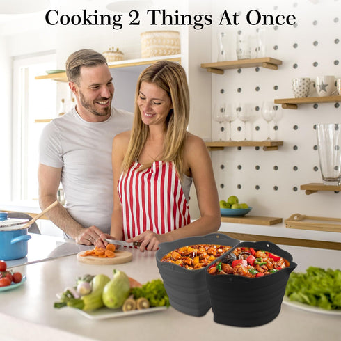 Slow Cooker Liners, Silicone Crock Pot Liners Oval, Reusable Crock Pot Divider for 6QT Crock, Leakproof, Dishwasher Safe BPA Free(Grey+Black)...