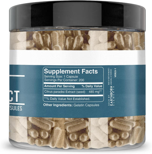 Earthborn Elements Grapefruit Seed Extract 200 Capsules, Pure & Undiluted, No Additives...