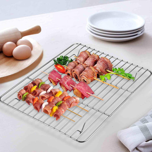 TeamFar Toaster Oven Tray and Rack Set, 9.3’’ x 7’’ x 1’’, Stainless Steel Toaster Oven Pan Broiler Pan, Non Toxic & Healthy, Easy Clean & Dishwas...