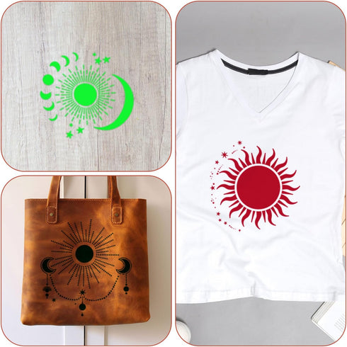 9pcs Mandala Sun and Moon Stencil, 11.81 Inch Star Sun and Moon Template Reusable Paint Stencils for Painting Crafts Wood Wall Furniture Home Deco...