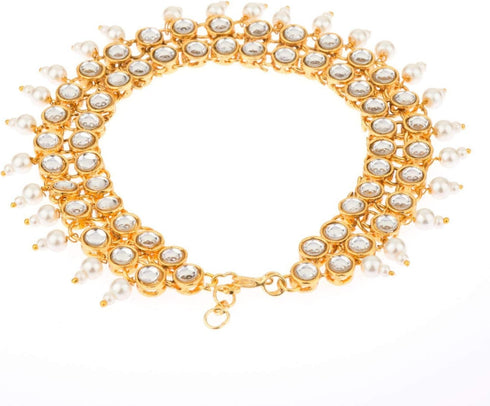 Efulgenz Kundan Anklet Indian Bollywood Faux Pearl Crystal Wedding Bridal Anklet Pair Bracelet Payal Foot Jewelry...