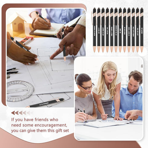 Yeaqee 24 Pcs Inspirational Ballpoint Pens Motivational Black Ink Retractable Quotes Pen with Stylus Tip Encouraging Message Pen Bulk for Women Me...