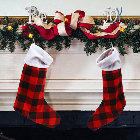 DERAYEE 6 Pack Christmas Stockings Bulk, 18 Inch Large Red Black Buffalo Plaid Fireplace Hanging Stockings for Family Holiday Xmas Party Decoratio...