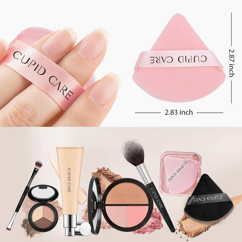 6 Pcs Triangle Powder Puff with 2 Travel Cases, Setting Powder Puffs for Face, Velour Makeup Puff for Loose Powder Body Powder, Blender Sponge Fou...