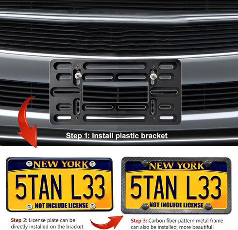 Aootf Front License Plate Mounting Kit-Universal Front Plate Holder Adapter Bumper Bracket & Carbon Fiber Style License Plate Frame, Anti-Theft Sc...
