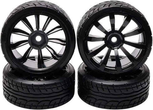 1/10 RC Drift Wheels 12mm Plastic RC Drift Tires & Black 10 Spokes Wheel Rims Pack of 4...