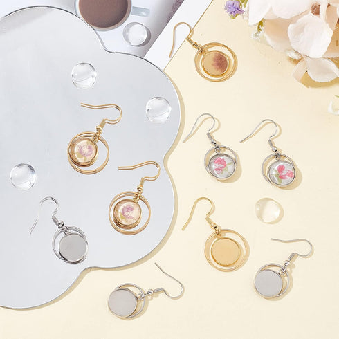 DICOSMETIC 2 Colors Cabochon Earring Hooks Making Kit Stainless Steel 20Pcs 12mm Flat Round Blank Bezel Tray Golden Dangle Earring and 20Pcs Glass...