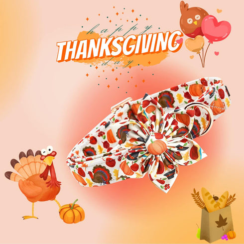 Lionheart glory Turkey Dog Collar with Flower, Flower Dog Collar Thanksgiving Pet Collar for Small Dog Girl or Boy Dog Collar Pet Gift...