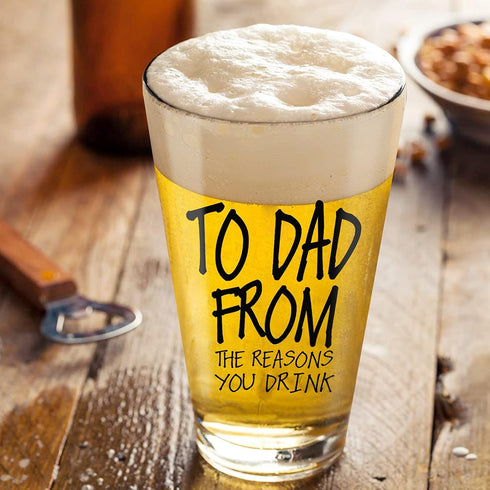Fathers Day Dad Gifts from Daughter Son Wife,16 OZ Funny Beer Glass Gifts for Dad Men Husband Grandpa Step Dad Him,Bonus Dad Personalized Gifts fo...