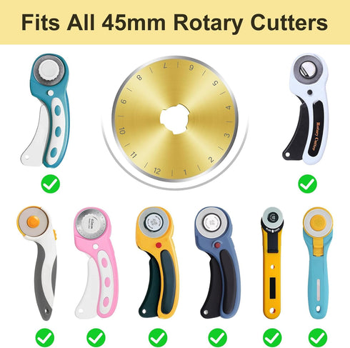 Titanium Coated 10 Packs 45mm Rotary Cutter Blades 45mm Quilting supplies Rotary Cutter Blades for fabric by SSPONT, compatible with OLFA,Fiskars,...
