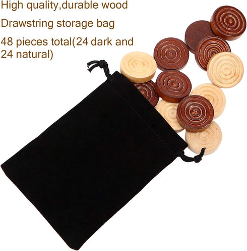 48 Pieces Wooden Checkers 1.06 Inch Wooden Checkers Pieces with Stackable Ridge in Drawstring Storage Pouch Red Black Dark Brown Wood Color (Dark ...